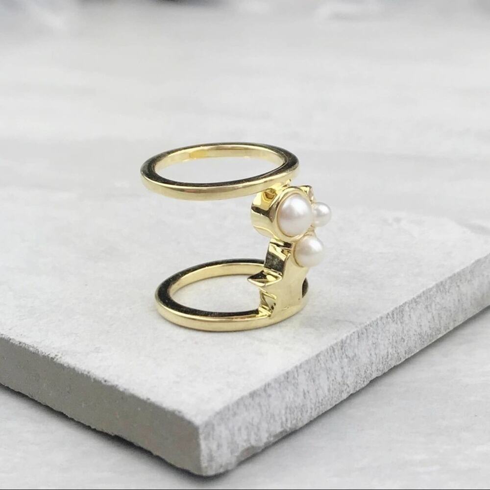 NEW Anthropologie Gold & Pearl Star Galaxies Ring - Picture 14 of 15